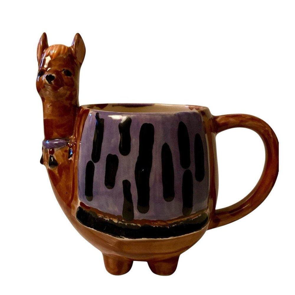 ALPACA Mug Hand Painted Coffee Tea 15 Oz Colorful Planter Project Yarn Llama